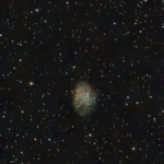 This is the Crab Nebula (M1).  It is about 6,000 light years away.  Taken January 7, 2024.  Bortle 7 in Broken Arrow, OK