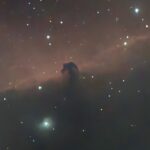 Horsehead Nebula (Barnard 33) is in the Orion constellation and is about 1,500 light years away.  Taken with SeeStar S50.  Bortle 7 in Broken Arrow, OK.  December 3, 2023